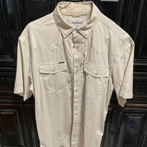 Poncho Mens Light Brown Stripe Short Sleeve Mens M - Picture 1 of 4